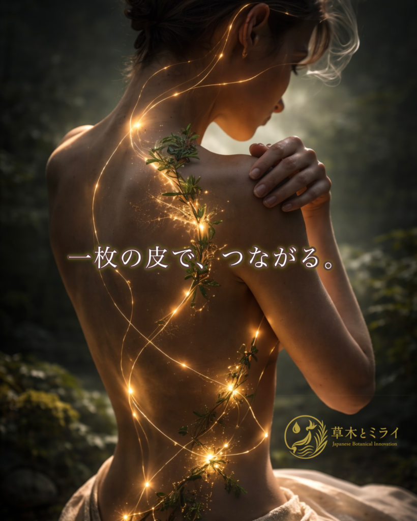 金の光が巡る身体のビジュアル。流れと軽いを象徴した抽象的な人物表現